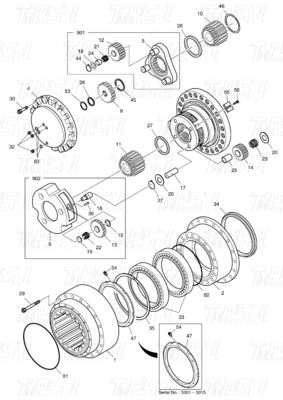 K1003134 DX300 Excavator Travel Drive Catalog Bolt On Steel Assemblies with Planetary Reducers প্ল্যানেটার রিডাক্টর সহ ইস্পাত সমাবেশগুলির উপর বোল্ট