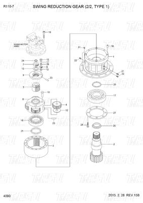 R110-7 কালো OEM এক্সক্যাভেটর সুইং মোটর ড্রাইভ পার্টস ক্যাটালগ 31N4-10140