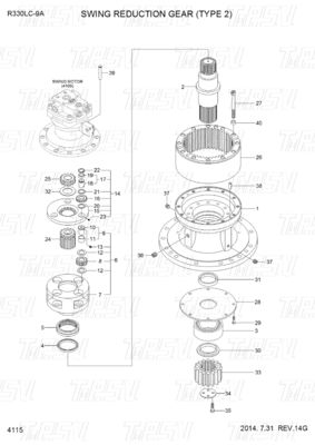 31Q9-19140 R330-9 Excavator Swing Drive ক্যাটালগ গিয়ার বক্স হাইড্রোলিক মোটর জন্য