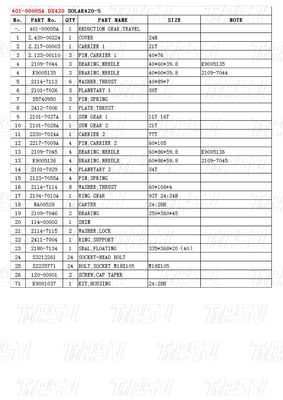 প্ল্যানেটারি 401-00005A DX420 হাইড্রোলিক সুইং মোটর সঙ্গে Excavator ভ্রমণ ড্রাইভ ক্যাটালগ