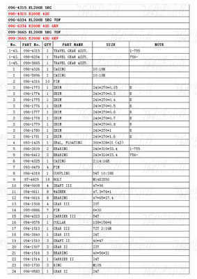 096-4315 096-6334 099-3665 E200B Excavator Travel Drive Catalog বিভিন্ন মডেলের মোটর পার্টস