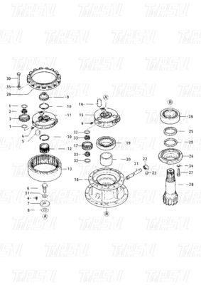 099-3553 E200B Excavator Swing Drive Catalog Parts For Swing Motor হাইড্রোলিক ট্র্যাভেল সিস্টেমের জন্য